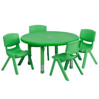 Flash Furniture YU-YCX-0073-2-ROUND-TBL-GREEN-E-GG 33 inch Green Plastic Round Adjustable Height Activity Table with Four Chairs