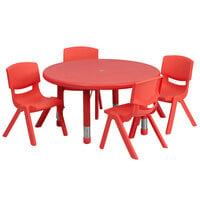 Flash Furniture YU-YCX-0073-2-ROUND-TBL-RED-E-GG 33 inch Red Plastic Round Adjustable Height Activity Table with Four Chairs