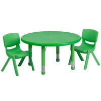 Flash Furniture YU-YCX-0073-2-ROUND-TBL-GREEN-R-GG 33 inch Green Plastic Round Adjustable Height Activity Table with Two Chairs