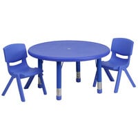 Flash Furniture YU-YCX-0073-2-ROUND-TBL-BLUE-R-GG 33 inch Blue Plastic Round Adjustable Height Activity Table with Two Chairs