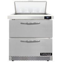 Continental Refrigerator SW32-N-8-FB-D 32 inch 2 Drawer Front Breathing Refrigerated Sandwich Prep Table
