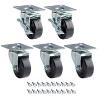 Avantco 178A3PCKIT5 3 inch Swivel Plate Casters with Mounting Hardware - 5/Set