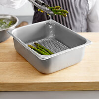 Vigor 1/2 Size 4 inch Deep Anti-Jam Stainless Steel Steam Table Pan / Hotel Pan with Footed Cooling Rack / Pan Grate - 22 Gauge