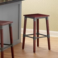Lancaster Table & Seating Rustic Industrial Backless Bar Stool with Mahogany Finish