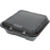 Genpak SN200-BK 9 inch x 9 inch x 3 inch Black Hinged Lid Foam Container - 100/Pack