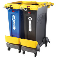 Rubbermaid 2032952 Slim Jim 2-Stream 23 Gallon Yellow Rim Caddy Kit with 2 Rectangular Trash Cans and 2 Dollies