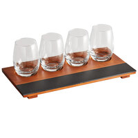 Acopa Write-On Flight Tray with 6 oz. Stemless Wine Tasting Glasses