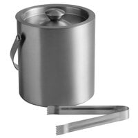 Franmara 9283 Jamboree Double Wall Brushed Stainless Steel 2 Qt. Ice Bucket with Lid and Tong