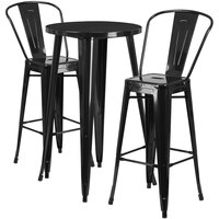 Flash Furniture CH-51080BH-2-30CAFE-BK-GG 24" Round Black Metal Indoor / Outdoor Bar Height Table with 2 Cafe Stools