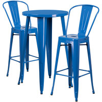 Flash Furniture CH-51080BH-2-30CAFE-BL-GG 24" Round Blue Metal Indoor / Outdoor Bar Height Table with 2 Cafe Stools