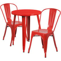 Flash Furniture CH-51080TH-2-18CAFE-RED-GG 24" Round Red Metal Indoor / Outdoor Table with 2 Cafe Chairs