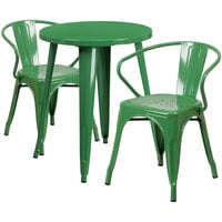 Flash Furniture CH-51080TH-2-18ARM-GN-GG 24" Round Green Metal Indoor / Outdoor Table with 2 Arm Chairs