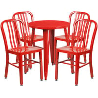 Flash Furniture CH-51080TH-4-18VRT-RED-GG 24 inch Round Red Metal Indoor / Outdoor Table with 4 Vertical Slat Back Chairs