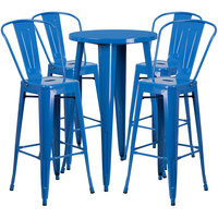 Flash Furniture CH-51080BH-4-30CAFE-BL-GG 24" Round Blue Metal Indoor / Outdoor Bar Height Table with 4 Cafe Stools