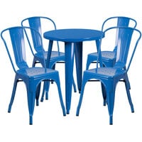 Flash Furniture CH-51080TH-4-18CAFE-BL-GG 24" Round Blue Metal Indoor / Outdoor Table with 4 Cafe Chairs