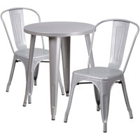 Flash Furniture CH-51080TH-2-18CAFE-SIL-GG 24" Round Silver Metal Indoor / Outdoor Table with 2 Cafe Chairs
