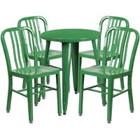 Flash Furniture CH-51080TH-4-18VRT-GN-GG 24" Round Green Metal Indoor / Outdoor Table with 4 Vertical Slat Back Chairs