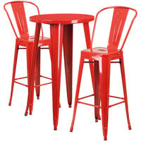 Flash Furniture CH-51080BH-2-30CAFE-RED-GG 24" Round Red Metal Indoor / Outdoor Bar Height Table with 2 Cafe Stools