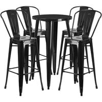 Flash Furniture CH-51080BH-4-30CAFE-BK-GG 24" Round Black Metal Indoor / Outdoor Bar Height Table with 4 Cafe Stools