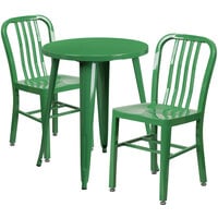Flash Furniture CH-51080TH-2-18VRT-GN-GG 24 inch Round Green Metal Indoor / Outdoor Table with 2 Vertical Slat Back Chairs