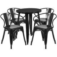 Flash Furniture CH-51080TH-4-18ARM-BK-GG 24" Round Black Metal Indoor / Outdoor Table with 4 Arm Chairs
