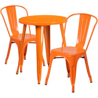 Flash Furniture CH-51080TH-2-18CAFE-OR-GG 24" Round Orange Metal Indoor / Outdoor Table with 2 Cafe Chairs