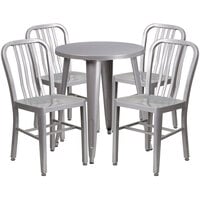 Flash Furniture CH-51080TH-4-18VRT-SIL-GG 24" Round Silver Metal Indoor / Outdoor Table with 4 Vertical Slat Back Chairs