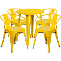 Flash Furniture CH-51080TH-4-18ARM-YL-GG 24" Round Yellow Metal Indoor / Outdoor Table with 4 Arm Chairs