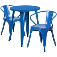 Flash Furniture CH-51080TH-2-18ARM-BL-GG 24" Round Blue Metal Indoor / Outdoor Table with 2 Arm Chairs