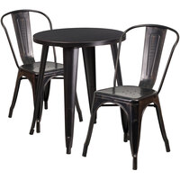 Flash Furniture CH-51080TH-2-18CAFE-BQ-GG 24" Round Black-Antique Gold Metal Indoor / Outdoor Table with 2 Cafe Chairs