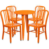 Flash Furniture CH-51080TH-4-18VRT-OR-GG 24" Round Orange Metal Indoor / Outdoor Table with 4 Vertical Slat Back Chairs