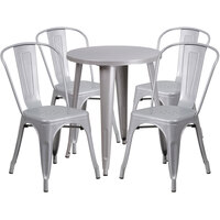 Flash Furniture CH-51080TH-4-18CAFE-SIL-GG 24" Round Silver Metal Indoor / Outdoor Table with 4 Cafe Chairs