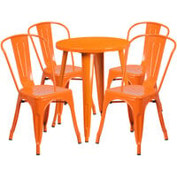 Flash Furniture CH-51080TH-4-18CAFE-OR-GG 24" Round Orange Metal Indoor / Outdoor Table with 4 Cafe Chairs