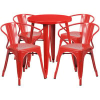 Flash Furniture CH-51080TH-4-18ARM-RED-GG 24" Round Red Metal Indoor / Outdoor Table with 4 Arm Chairs