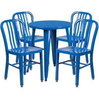 Flash Furniture CH-51080TH-4-18VRT-BL-GG 24 inch Round Blue Metal Indoor / Outdoor Table with 4 Vertical Slat Back Chairs
