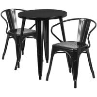 Flash Furniture CH-51080TH-2-18ARM-BK-GG 24" Round Black Metal Indoor / Outdoor Table with 2 Arm Chairs
