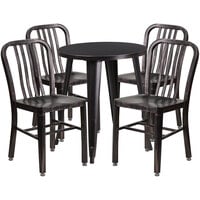 Flash Furniture CH-51080TH-4-18VRT-BQ-GG 24" Round Black-Antique Gold Metal Indoor / Outdoor Table with 4 Vertical Slat Back Chairs