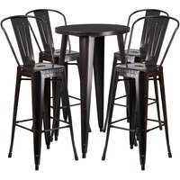 Flash Furniture CH-51080BH-4-30CAFE-BQ-GG 24" Round Black-Antique Gold Metal Indoor / Outdoor Bar Height Table with 4 Cafe Stools