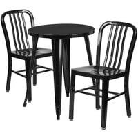 Flash Furniture CH-51080TH-2-18VRT-BK-GG 24" Round Black Metal Indoor / Outdoor Table with 2 Vertical Slat Back Chairs