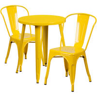 Flash Furniture CH-51080TH-2-18CAFE-YL-GG 24" Round Yellow Metal Indoor / Outdoor Table with 2 Cafe Chairs