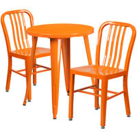 Flash Furniture CH-51080TH-2-18VRT-OR-GG 24 inch Round Orange Metal Indoor / Outdoor Table with 2 Vertical Slat Back Chairs