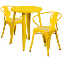 Flash Furniture CH-51080TH-2-18ARM-YL-GG 24" Round Yellow Metal Indoor / Outdoor Table with 2 Arm Chairs