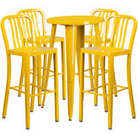 Flash Furniture CH-51080BH-4-30VRT-YL-GG 24" Round Yellow Metal Indoor / Outdoor Bar Height Table with 4 Vertical Slat Back Stools
