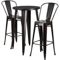 Flash Furniture CH-51080BH-2-30CAFE-BQ-GG 24" Round Black-Antique Gold Metal Indoor / Outdoor Bar Height Table with 2 Cafe Stools