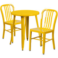 Flash Furniture CH-51080TH-2-18VRT-YL-GG 24 inch Round Yellow Metal Indoor / Outdoor Table with 2 Vertical Slat Back Chairs