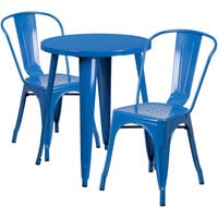 Flash Furniture CH-51080TH-2-18CAFE-BL-GG 24" Round Blue Metal Indoor / Outdoor Table with 2 Cafe Chairs