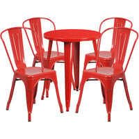 Flash Furniture CH-51080TH-4-18CAFE-RED-GG 24" Round Red Metal Indoor / Outdoor Table with 4 Cafe Chairs