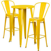 Flash Furniture CH-51080BH-2-30CAFE-YL-GG 24" Round Yellow Metal Indoor / Outdoor Bar Height Table with 2 Cafe Stools
