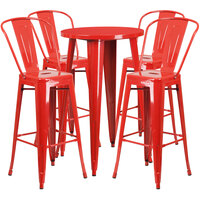 Flash Furniture CH-51080BH-4-30CAFE-RED-GG 24" Round Red Metal Indoor / Outdoor Bar Height Table with 4 Cafe Stools