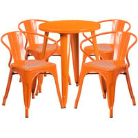 Flash Furniture CH-51080TH-4-18ARM-OR-GG 24" Round Orange Metal Indoor / Outdoor Table with 4 Arm Chairs